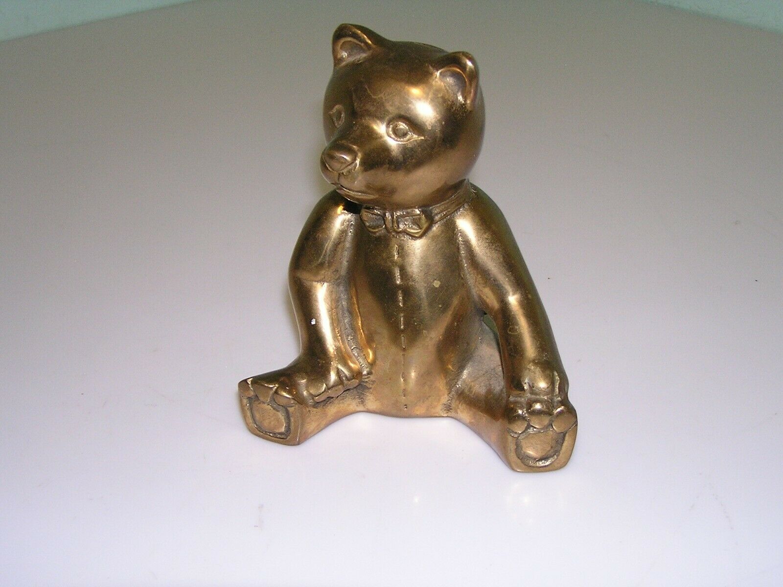 Vintage Solid Heavy Brass Teddy Bear Coin Piggy Bank  2lbs Rare