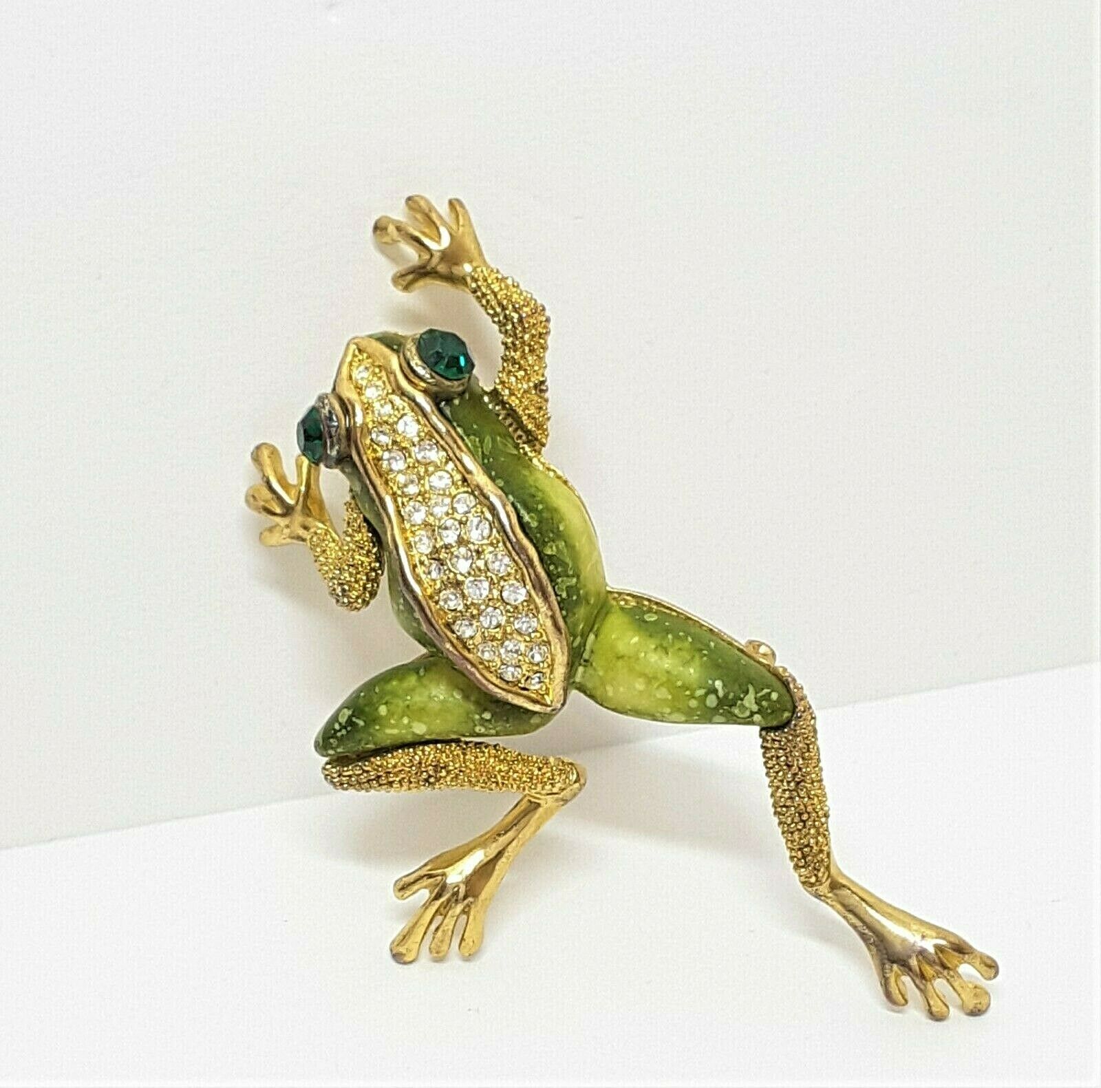 Vintage Rhinestone Frog Brooch Pin 3.5"x2", Exquisite Evc