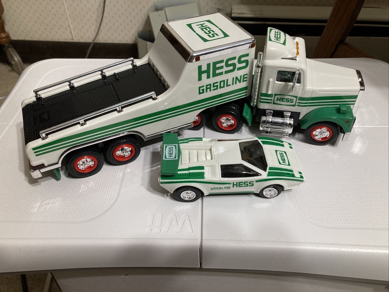 Vintage 1991 Hess Toy Truck And Racer With Working Lights.