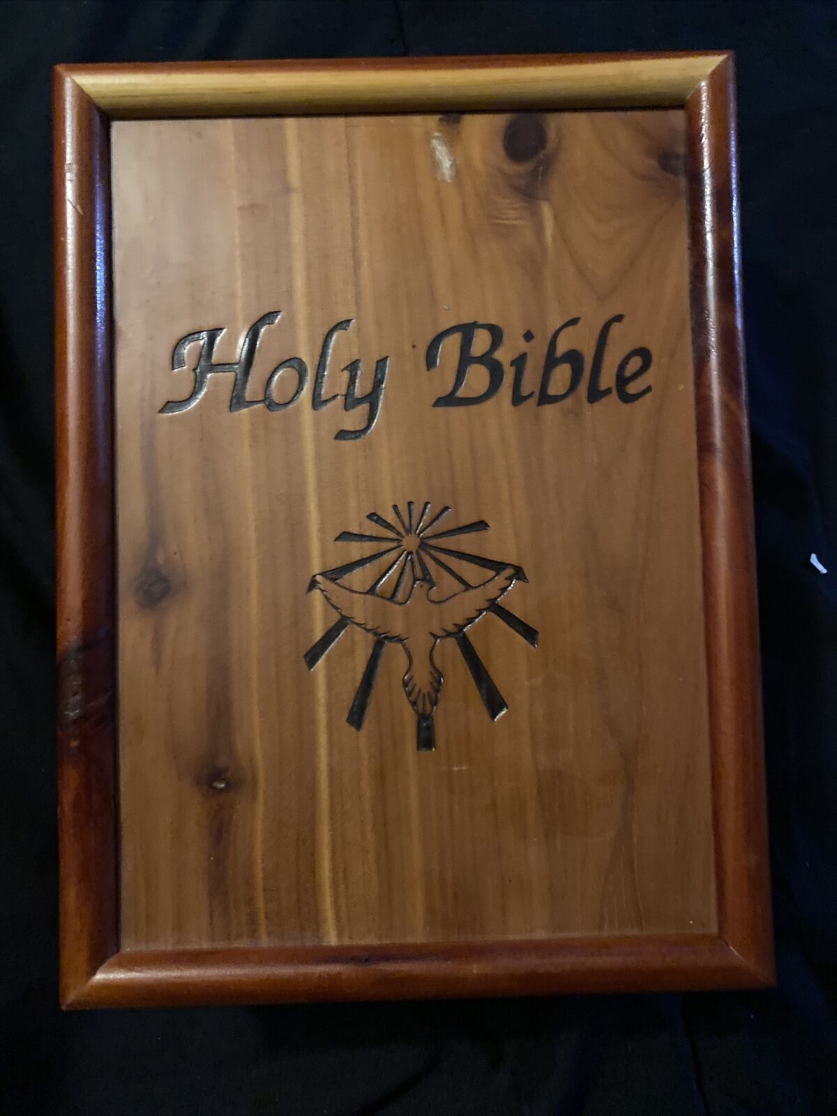 Vintage Cedar Box Glazed Wooden Storage Case With Red Velour For Holy Bible