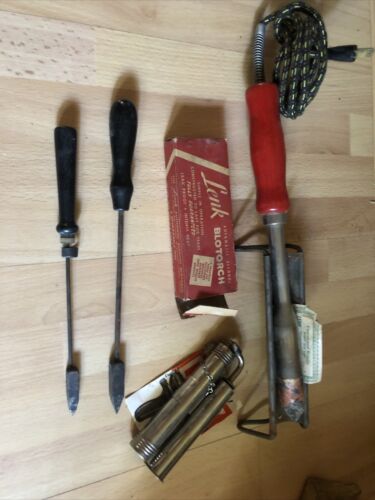 Vintage 5pc Set - 1-electric Soldering Iron & Stand, 2- Copper, Lenk Blotorch