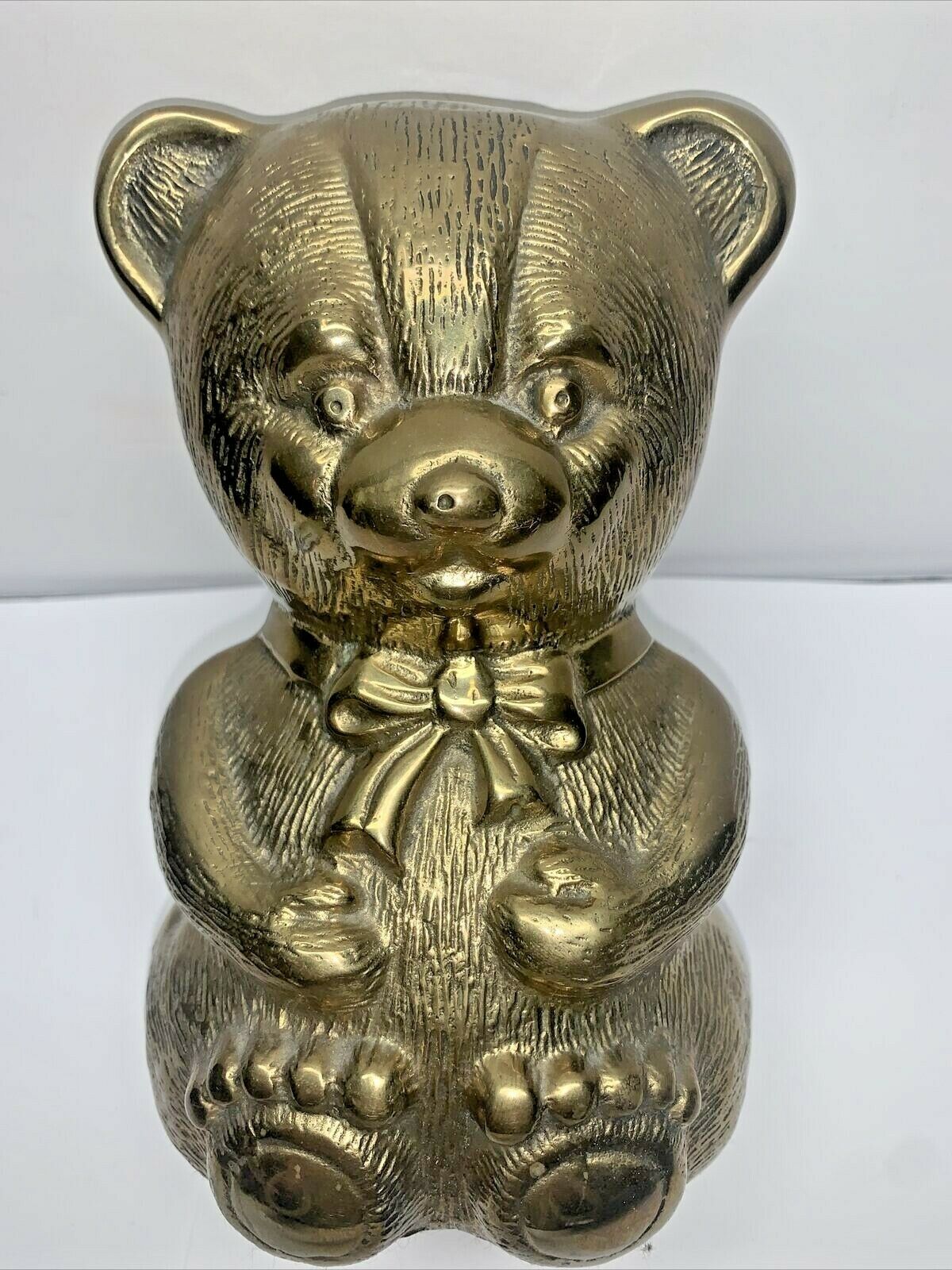 Vintage Solid Brass Teddy Bear Bank   7'' Tall