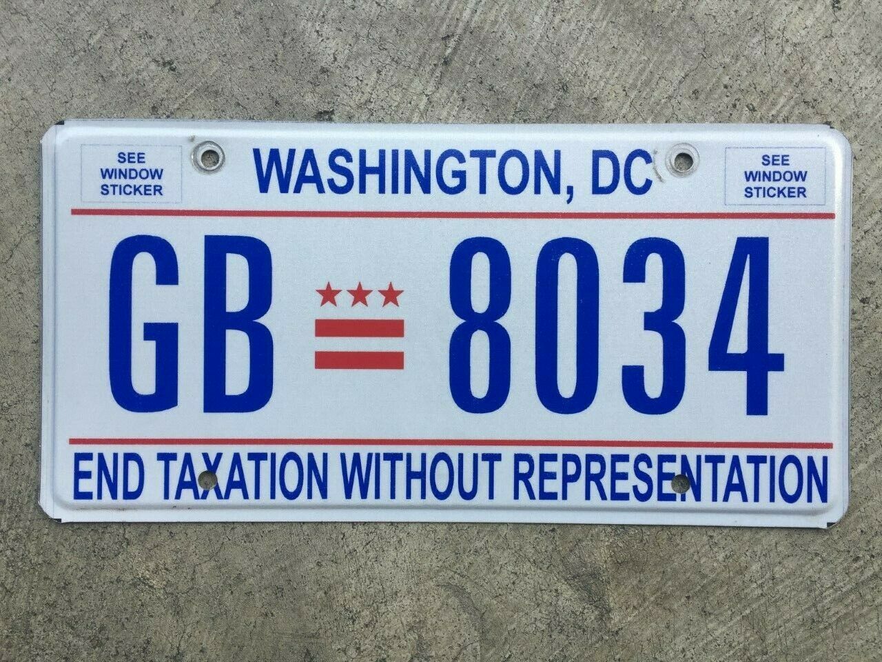 Washington Dc End Taxation License Plate Tag - Nice Gb 8034 District Of Columbia