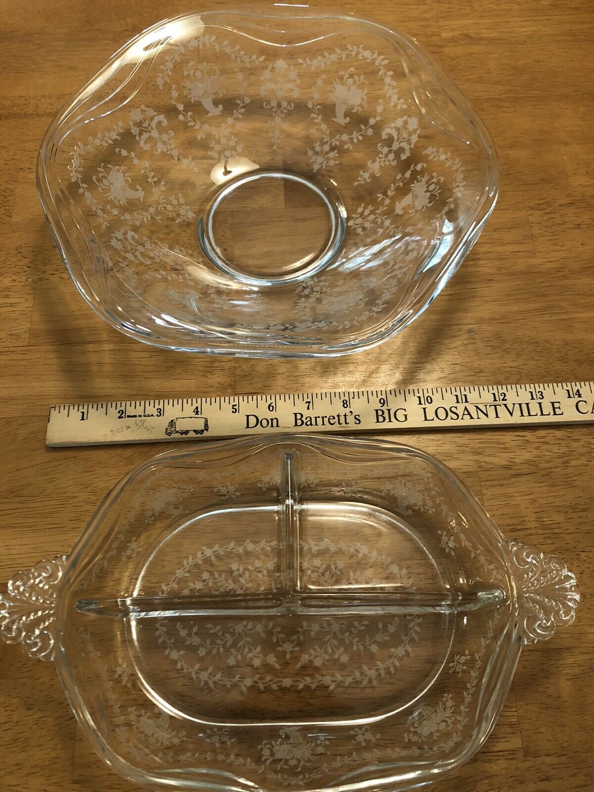 Fostoria Mayflower Handled Divided Dish 12x8 And Fruit Bowl 12” Diameter