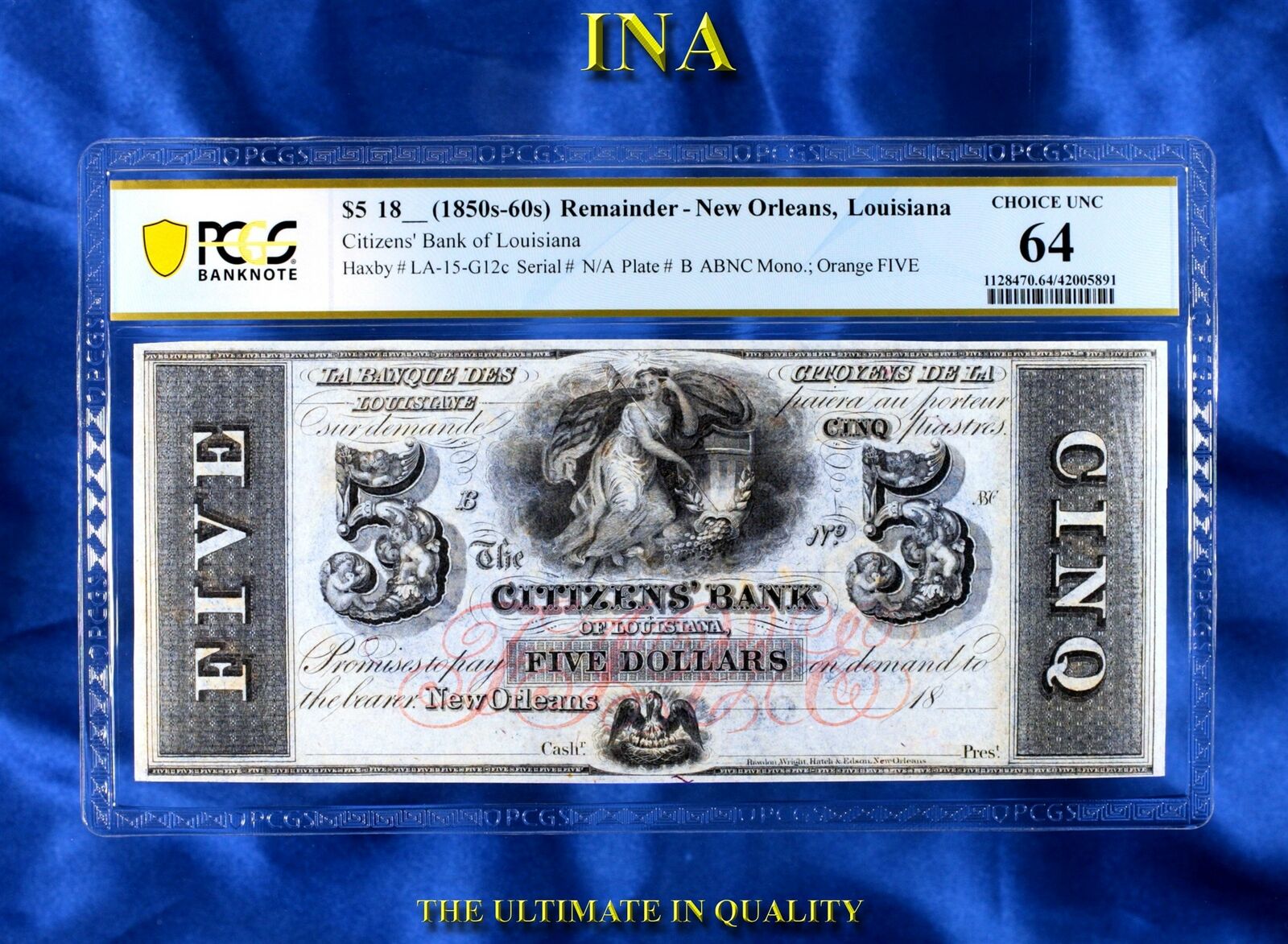 Ina Louisiana New Orleans Citizens Bank $5 Bilingual English/french Pcgs 64
