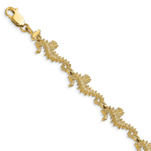 Lex & Lu 14k Yellow Gold Textured 3d Seahorse Bracelet