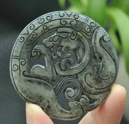 Chinese Old Natural Jade Hand-carved Statue Pendants~dragon