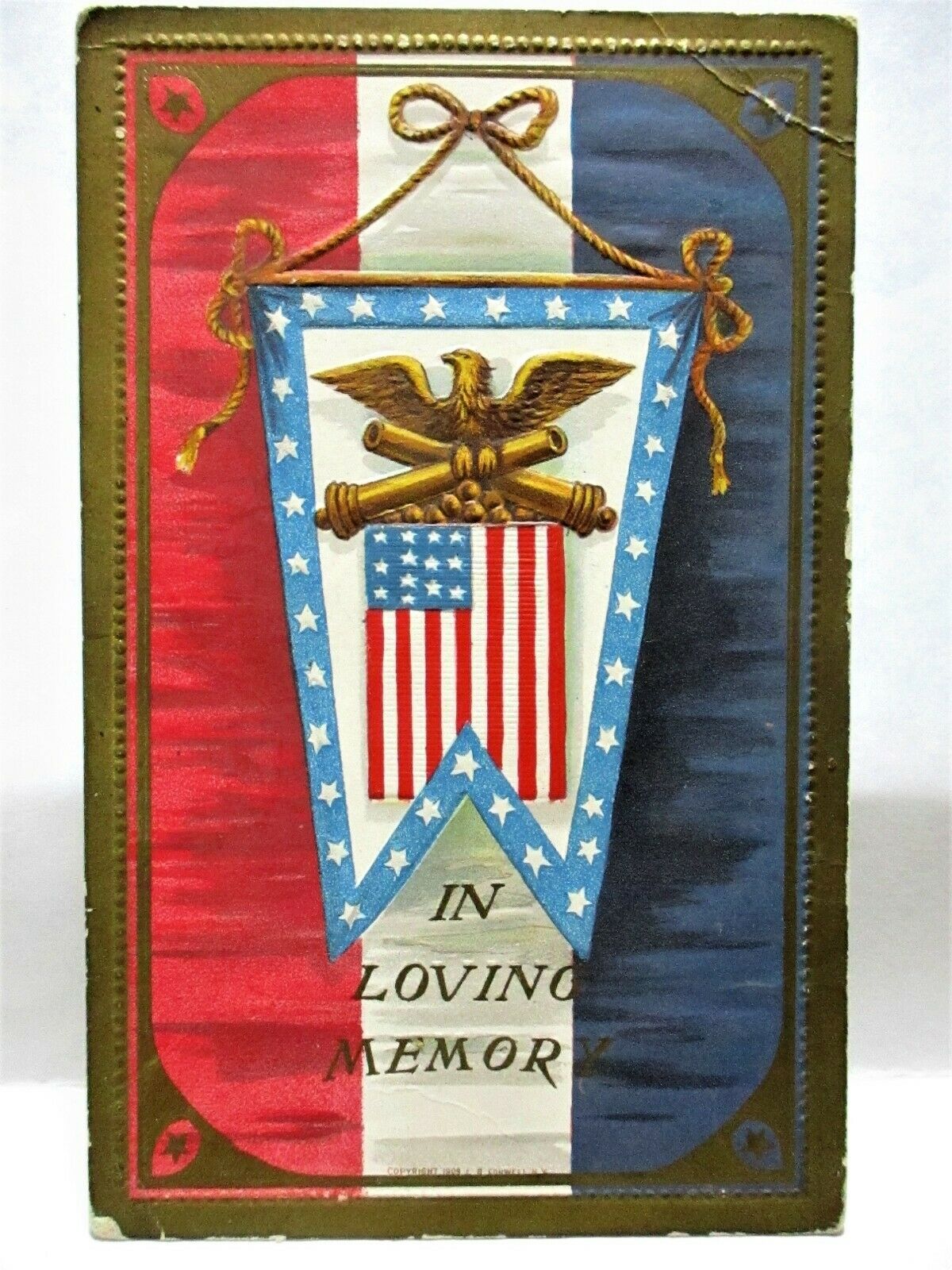1910 Patriotic Postcard In Loving Memory, Banner With U.s. Flag & Eagle
