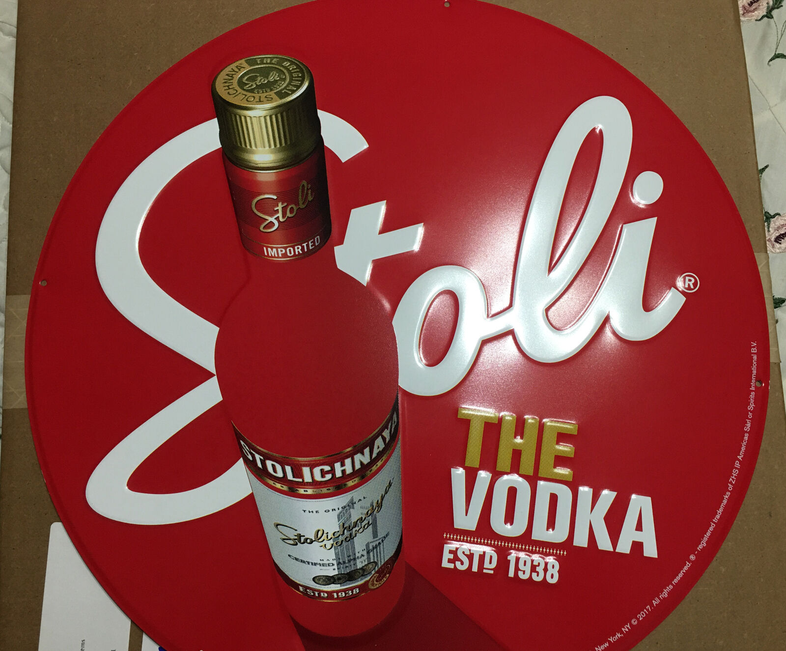 Stoli Vodka  Tin Sign. 17 1/4 Inch Circle