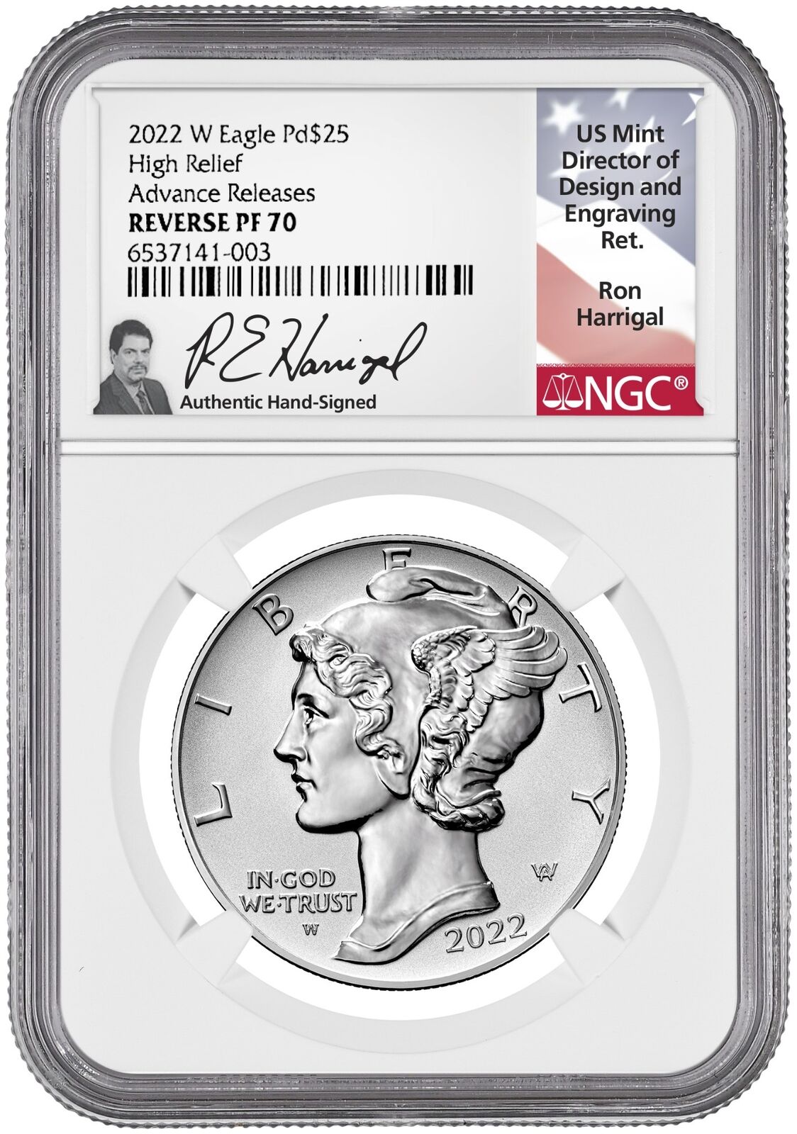 2022-w Palladium Reverse Proof Advanced Releases Ngc Pf70 Ron Harrigal Signed