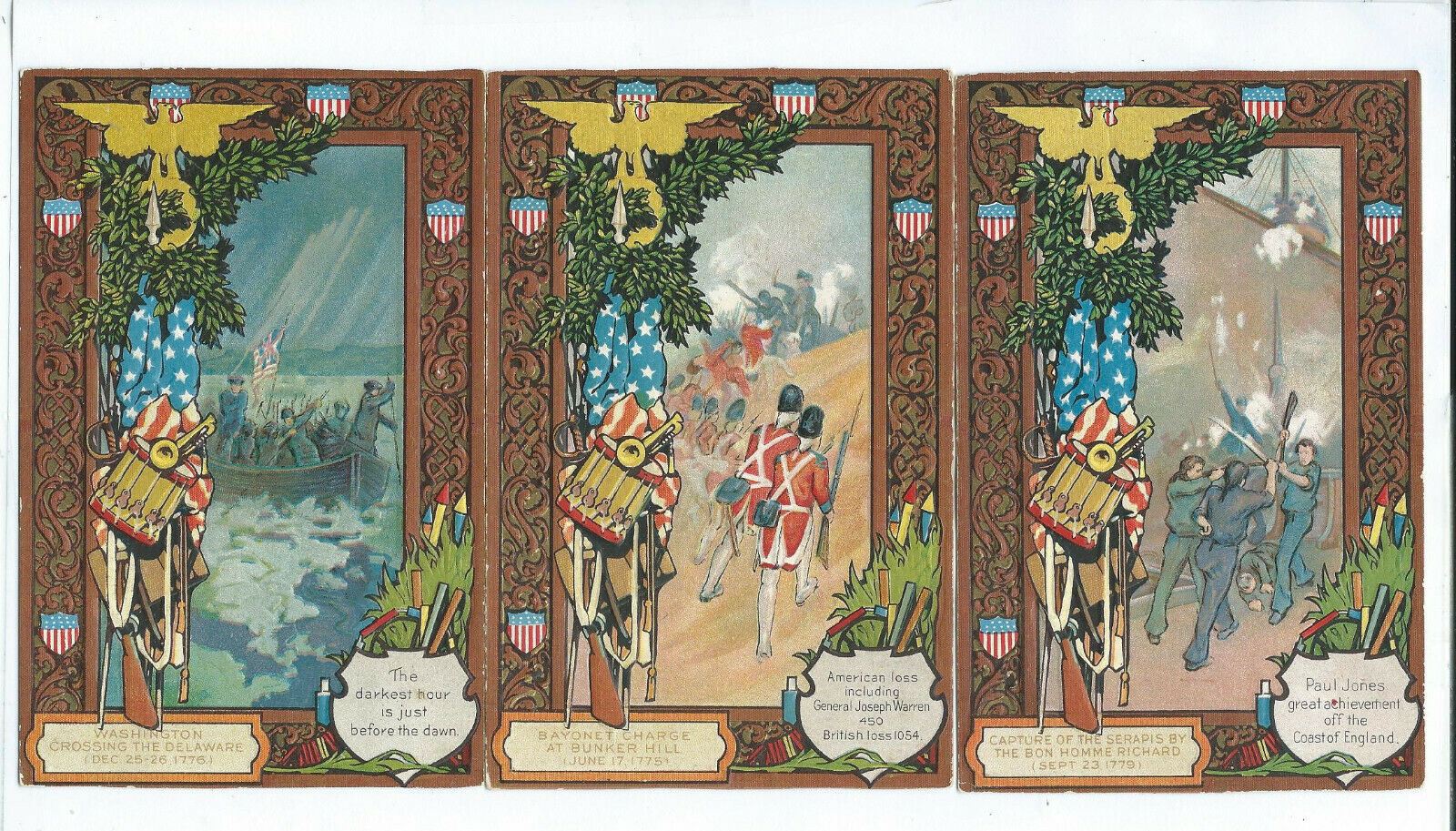 Lot Of 3 Patriotic Postcards Revolutionary War