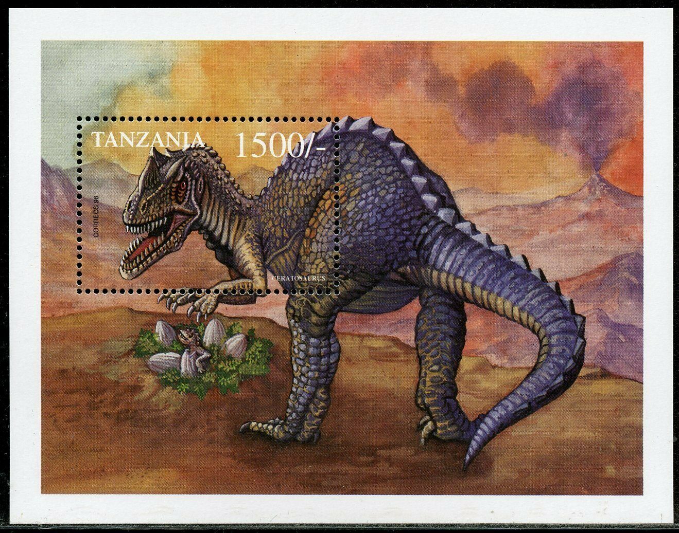 Tanzania World Of  Dinosaurs Souvenir Sheet Mint Never Hinged