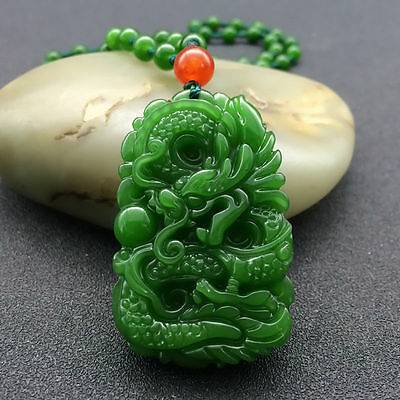 China's Natural Hand Carved Jade Dragon Pendant Agate Necklace