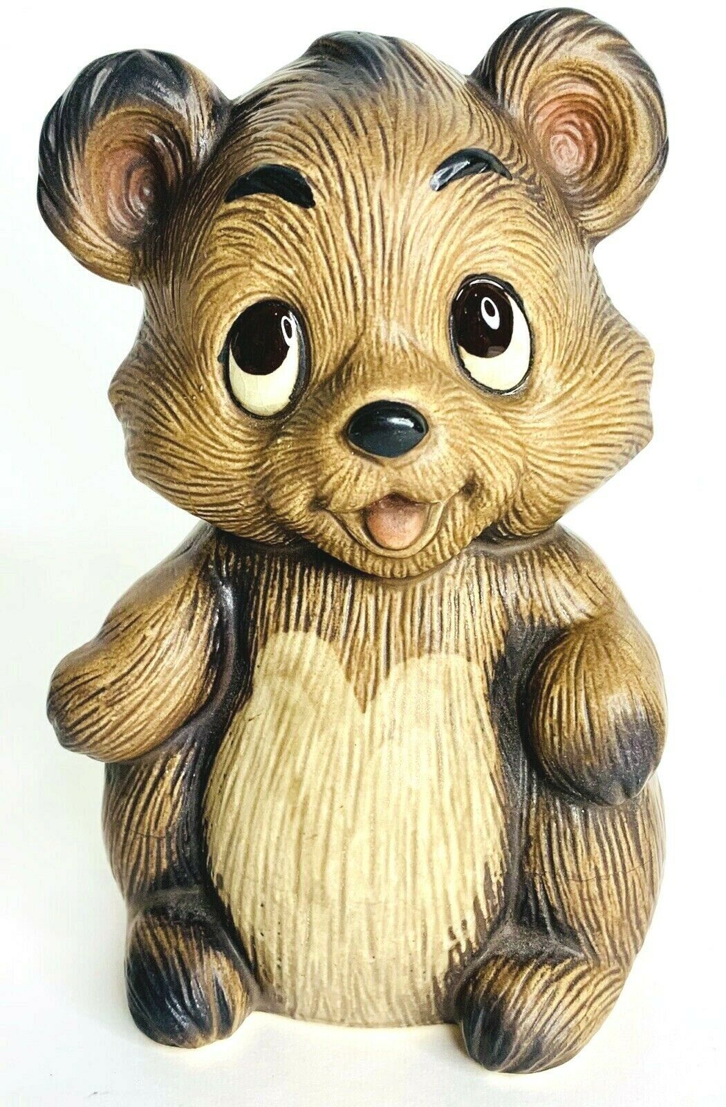 Vintage Ceramic Brown Baby Bear Cub Still Coin Piggy Bank With Stopper Japan