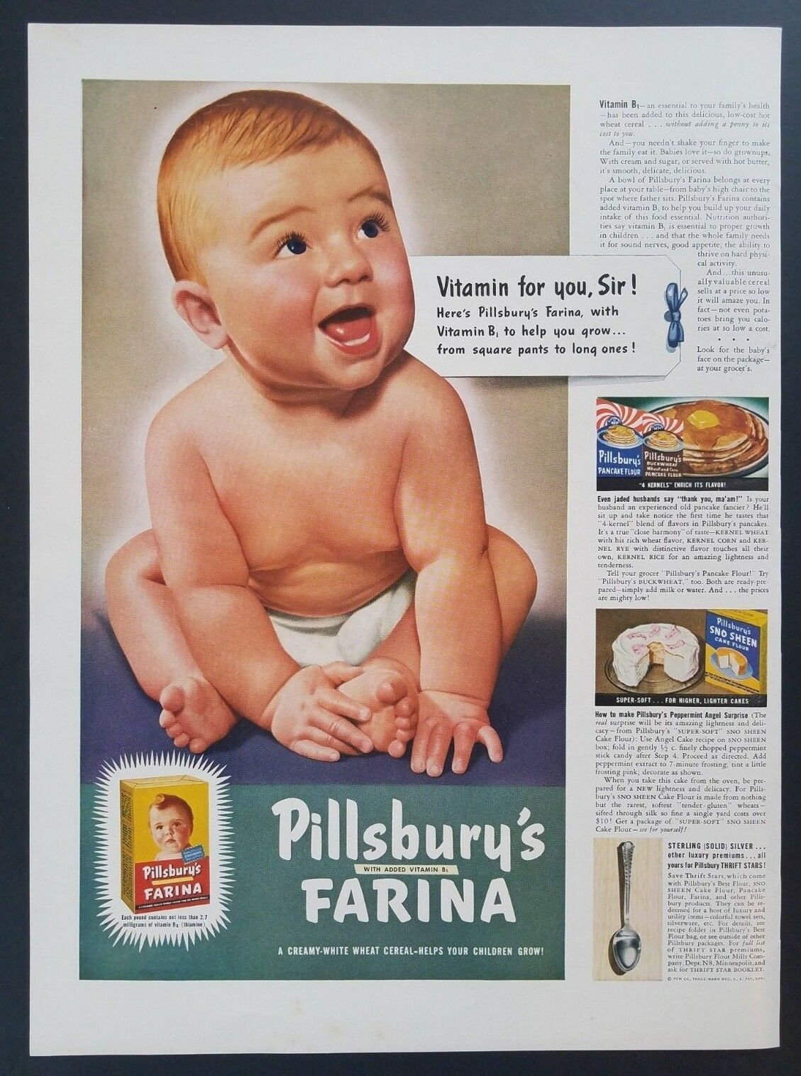 1941 Baby In Diaper Art Nursery Decor Farina Cereal 1940s Vintage Print Ad