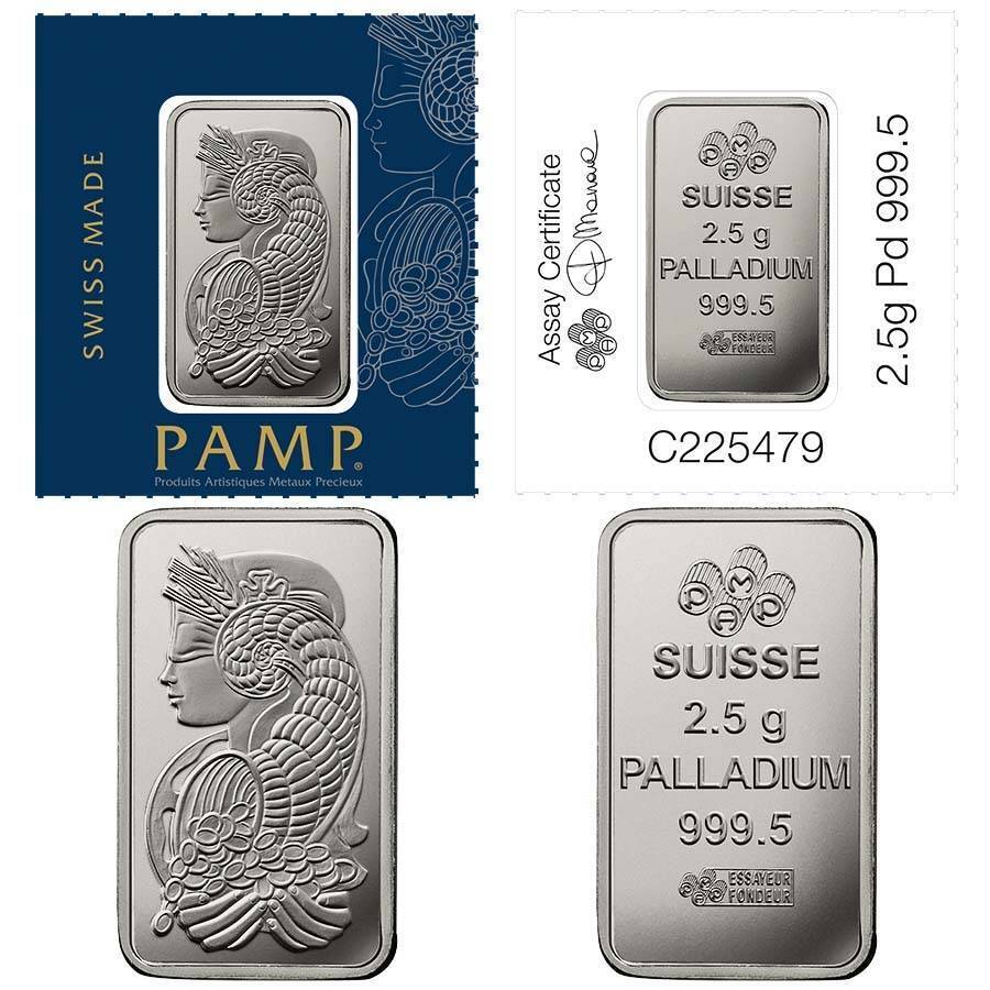 🔥pamp Suisse 2.5 Gram Palladium Bar .9995 Assay Card 🔥