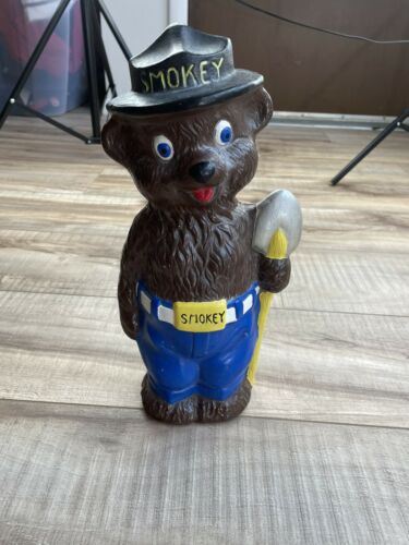 Vintage Smokey The Bear Coin Piggy Bank - Ceramic Hand Painted - 13 Inches Tall