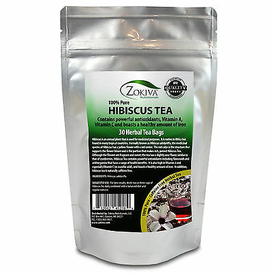 Hibiscus Tea 30 Bags 100% Natural Premium Antioxidant Rich Tea Resealable Pouch