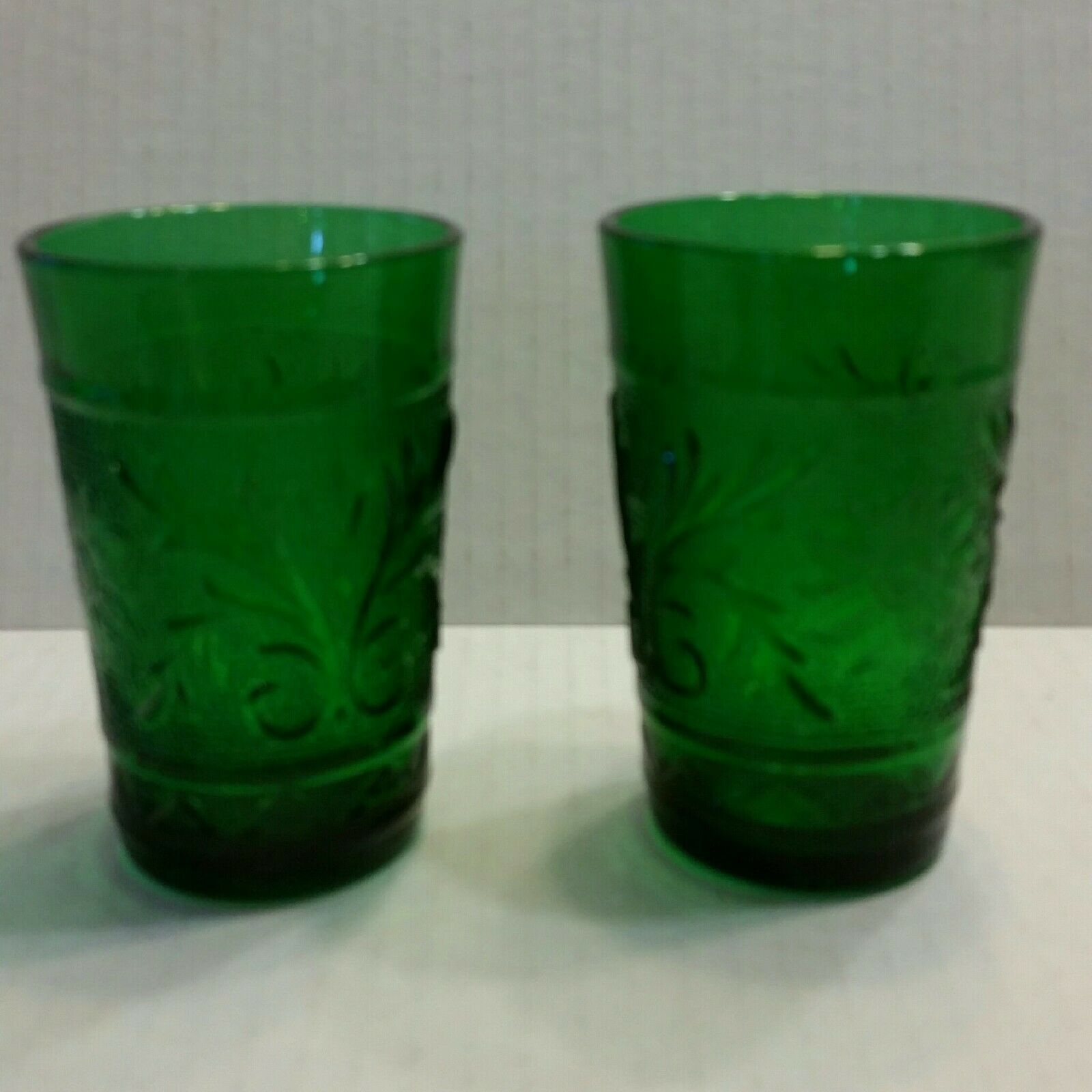 Anchor Hocking Sandwich Small 3-1/2" Juice Green Glass Tumbler 4 Oz Lot Of 2